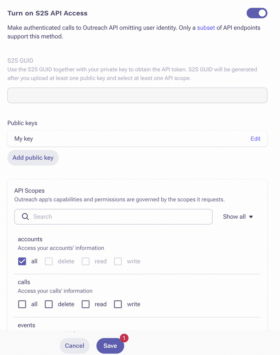 S2S API access